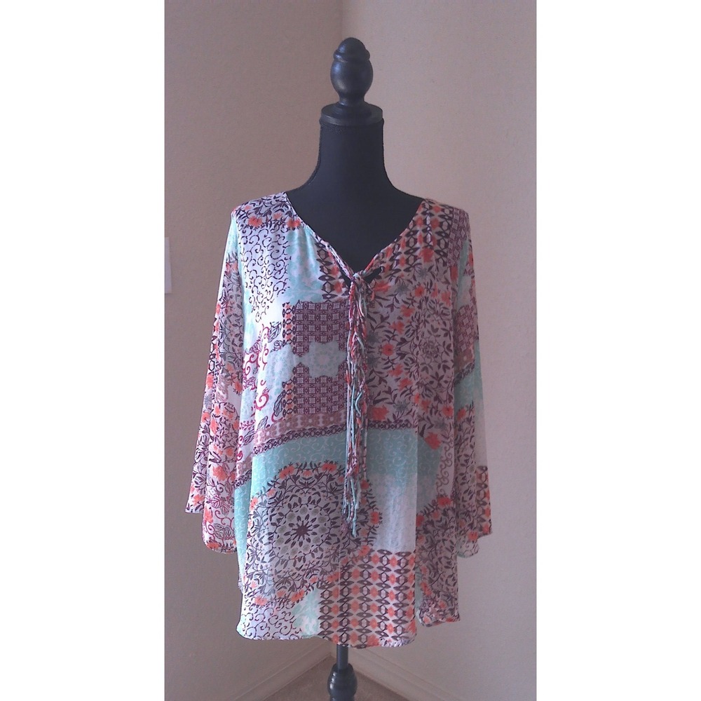 LIVE & LET LIVE WOMENS SHEER TOP MULTI COLORED WITH LACES SIZE 3X